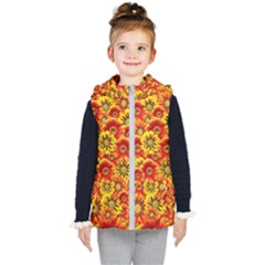 Brilliant Orange And Yellow Daisies Kids  Hooded Puffer Vest