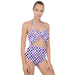 Shades Of Purple Polka Dots Scallop Top Cut Out Swimsuit by retrotoomoderndesigns
