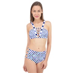 Shades Of Blue Polka Dots Cage Up Bikini Set by retrotoomoderndesigns