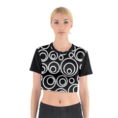 Abstract White On Black Circles Design Cotton Crop Top by LoolyElzayat
