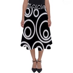 Abstract White On Black Circles Design Perfect Length Midi Skirt by LoolyElzayat