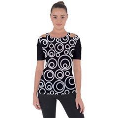 Abstract White On Black Circles Design Shoulder Cut Out Short Sleeve Top by LoolyElzayat