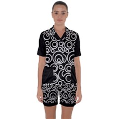 Abstract White On Black Circles Design Satin Short Sleeve Pyjamas Set by LoolyElzayat