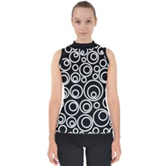 Abstract White On Black Circles Design Mock Neck Shell Top by LoolyElzayat