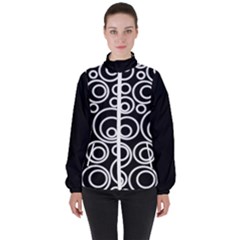 Abstract White On Black Circles Design High Neck Windbreaker (women) by LoolyElzayat