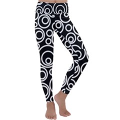 Abstract White On Black Circles Design Kids  Lightweight Velour Classic Yoga Leggings by LoolyElzayat