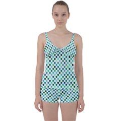 Shades Of Green Polka Dots Tie Front Two Piece Tankini by retrotoomoderndesigns