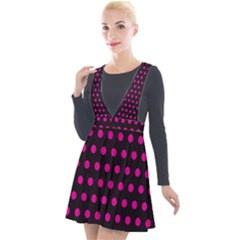 Pink Black Polka Dots Plunge Pinafore Velour Dress by retrotoomoderndesigns