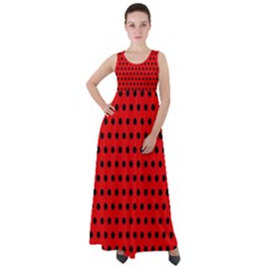 Red Black Polka Dots Empire Waist Velour Maxi Dress by retrotoomoderndesigns