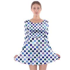 Shades Of Blue Polka Dots Long Sleeve Skater Dress by retrotoomoderndesigns