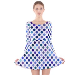 Shades Of Blue Polka Dots Long Sleeve Velvet Skater Dress by retrotoomoderndesigns