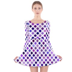 Shades Of Purple Polka Dots Long Sleeve Velvet Skater Dress by retrotoomoderndesigns