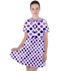 Shades Of Purple Polka Dots Short Sleeve Shoulder Cut Out Dress  by retrotoomoderndesigns