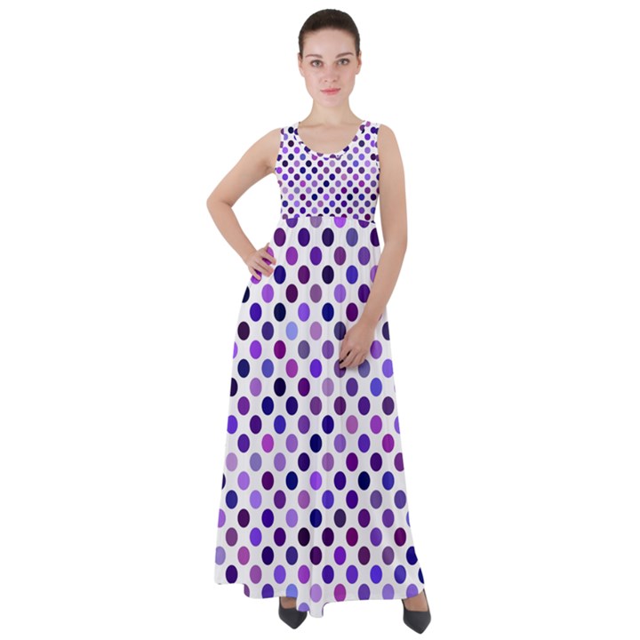 Shades Of Purple Polka Dots Empire Waist Velour Maxi Dress