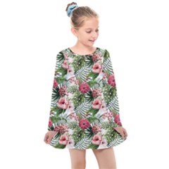 Tropical flowers Kids  Long Sleeve Dress