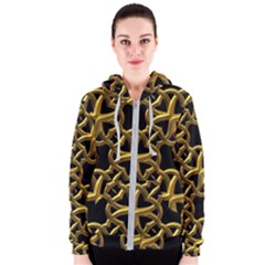 Gold Black Starfish Women s Zipper Hoodie by retrotoomoderndesigns