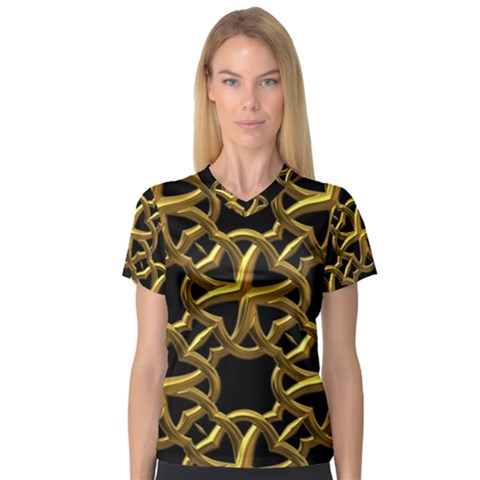 Gold Black Starfish V-neck Sport Mesh Tee by retrotoomoderndesigns