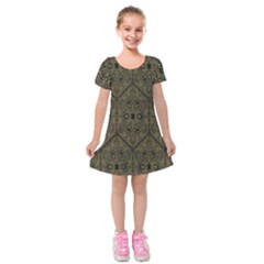 Exotic Gold Black Dream Kids  Short Sleeve Velvet Dress by retrotoomoderndesigns