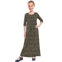 Exotic Gold Black Dream Kids  Quarter Sleeve Maxi Dress