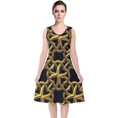 Gold Black Starfish V-neck Midi Sleeveless Dress  by retrotoomoderndesigns