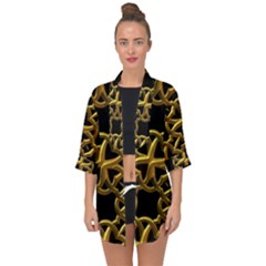 Gold Black Starfish Open Front Chiffon Kimono by retrotoomoderndesigns