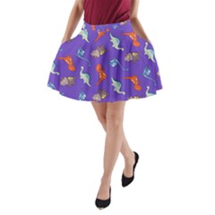 Dinosaurs - Periwinkle A-line Pocket Skirt