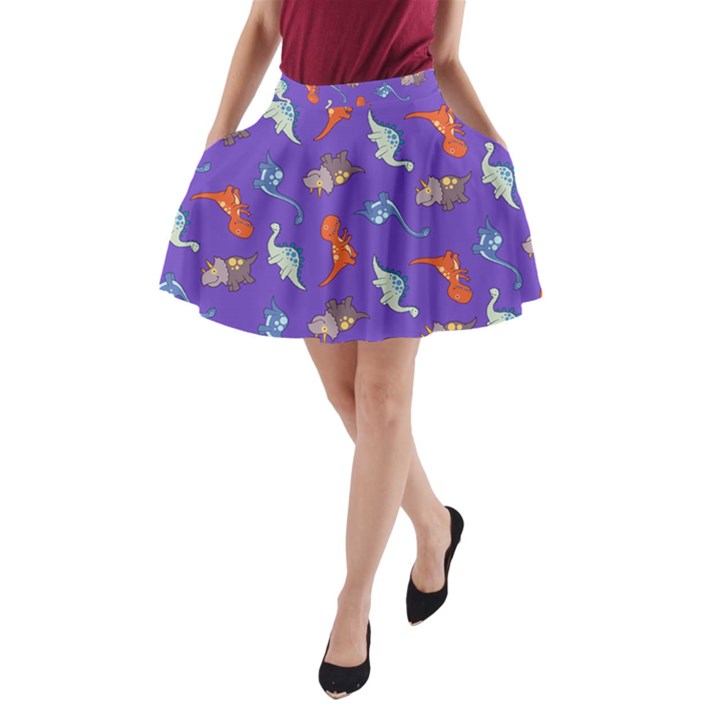 Dinosaurs - Periwinkle A-Line Pocket Skirt