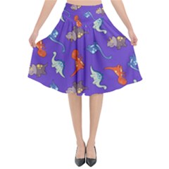 Dinosaurs - Periwinkle Flared Midi Skirt