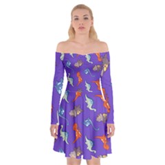 Dinosaurs - Periwinkle Off Shoulder Skater Dress by WensdaiAmbrose