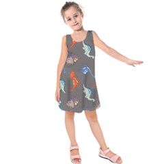 Dinosaurs - Grey  Kids  Sleeveless Dress by WensdaiAmbrose