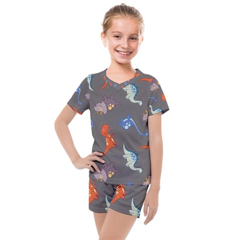 Dinosaurs - Grey  Kids  Mesh Tee And Shorts Set by WensdaiAmbrose