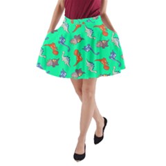 Dinosaurs - Aqua Green A-line Pocket Skirt by WensdaiAmbrose