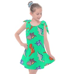 Dinosaurs - Aqua Green Kids  Tie Up Tunic Dress by WensdaiAmbrose