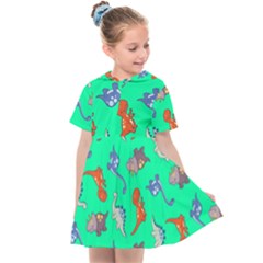 Dinosaurs - Aqua Green Kids  Sailor Dress by WensdaiAmbrose