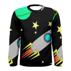 Planet Rocket Space Stars Men s Long Sleeve Tee