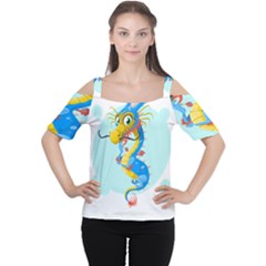 Dragon Chinese Blue Mustache China Cutout Shoulder Tee