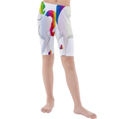 Rainbow Unicorn Unicorn Heart Kids  Mid Length Swim Shorts by Wegoenart