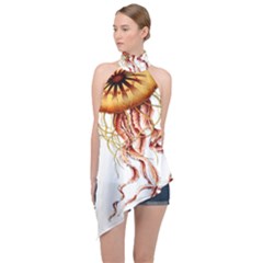 Animal Art Forms In Nature Jellyfish Halter Asymmetric Satin Top by Wegoenart