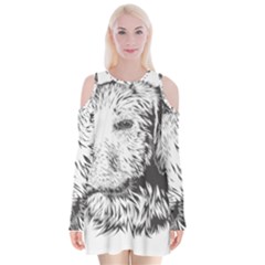 Dog Animal Domestic Animal Doggie Velvet Long Sleeve Shoulder Cutout Dress by Wegoenart