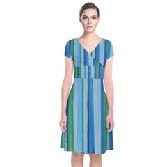 Painted Stripe Short Sleeve Front Wrap Dress by dressshop