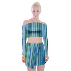 Painted Stripe Off Shoulder Top With Mini Skirt Set by dressshop