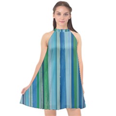 Painted Stripe Halter Neckline Chiffon Dress 