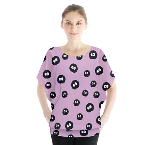 Totoro - Soot Sprites Pattern Batwing Chiffon Blouse by Valentinaart