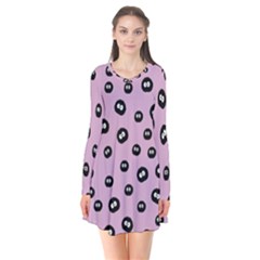 Totoro - Soot Sprites Pattern Long Sleeve V-neck Flare Dress by Valentinaart