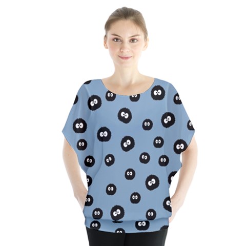 Totoro - Soot Sprites Pattern Batwing Chiffon Blouse by Valentinaart