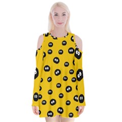 Totoro - Soot Sprites Pattern Velvet Long Sleeve Shoulder Cutout Dress by Valentinaart