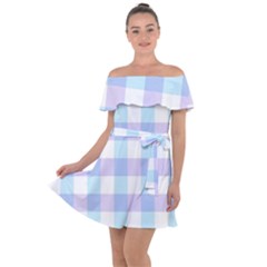 Gingham Duo Aqua On Lavender Off Shoulder Velour Dress