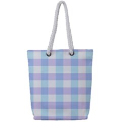 Gingham Duo Aqua On Lavender Full Print Rope Handle Tote (small) by retrotoomoderndesigns