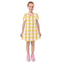 Gingham Duo Orange On Yellow Kids  Short Sleeve Velvet Dress