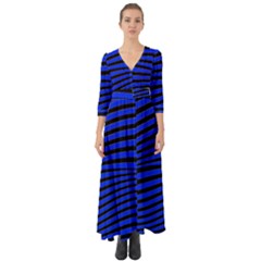 Black And Blue Linear Abstract Print Button Up Boho Maxi Dress by dflcprintsclothing